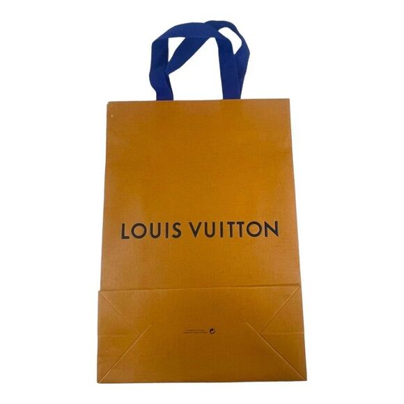 Louis Vuitton Brown Shopping Bag Blue Cloth Handles Gift Tote 14x10 Authentic - Picture 2 of 5